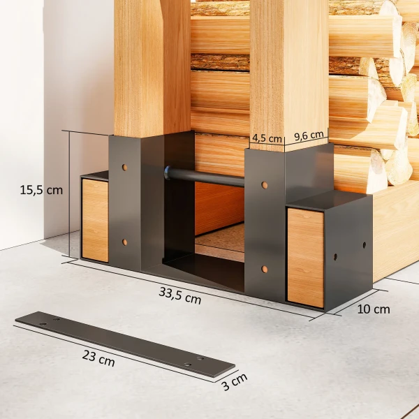 2 delige set haardhoutrek voor binnen 33,5 x 10 x 15,5cm brandhoutrek met verstelbare lengte metaal zwart 4