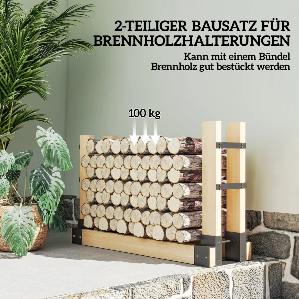 2 delige set haardhoutrek voor binnen 33,5 x 10 x 15,5cm brandhoutrek met verstelbare lengte metaal zwart 5