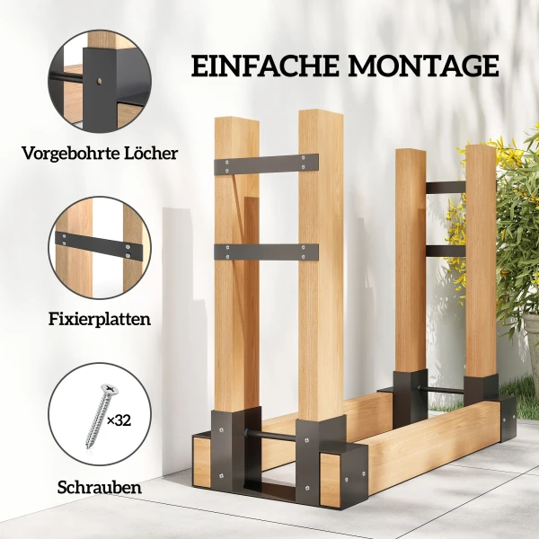 2 delige set haardhoutrek voor binnen 33,5 x 10 x 15,5cm brandhoutrek met verstelbare lengte metaal zwart 8