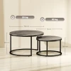 2 delige set ronde salontafels, stapelbare bijzettafels met metalen frame, woonkamertafel in marmerlook, koffietafel, grijs 4