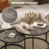 2 delige set ronde salontafels, stapelbare bijzettafels met metalen frame, woonkamertafel in marmerlook, koffietafel, grijs 5
