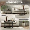 2 delige set ronde salontafels, stapelbare bijzettafels met metalen frame, woonkamertafel in marmerlook, koffietafel, grijs 6