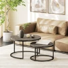 2 delige set ronde salontafels, stapelbare bijzettafels met metalen frame, woonkamertafel in marmerlook, koffietafel, grijs 9