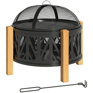 2 in 1 vuurkorf Ø75 x 58 cm vuurplaats met vonkenscherm, pook, grillrooster zwart 1