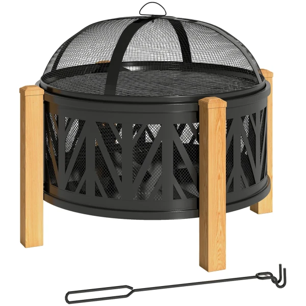 2 in 1 vuurkorf Ø75 x 58 cm vuurplaats met vonkenscherm, pook, grillrooster zwart 1