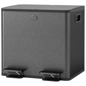 2 x 15 l dubbele vuilnisbak, pedaalopening, makkelijk te reinigen, roestvrij staal, kunststof, zwart 1