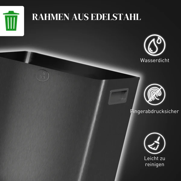 2 x 15 l dubbele vuilnisbak, pedaalopening, makkelijk te reinigen, roestvrij staal, kunststof, zwart 9