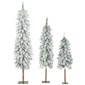 3 delige set kunstmatige met sneeuw bedekte dennenbomen, 3 maten, metalen standaard, vlamvertragend, kunststof, groen+wit 1