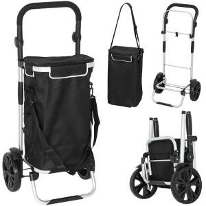 3 in 1 opvouwbare boodschappentrolley met 40l capaciteit, belastbaar tot 25kg met koelvak zwart 1