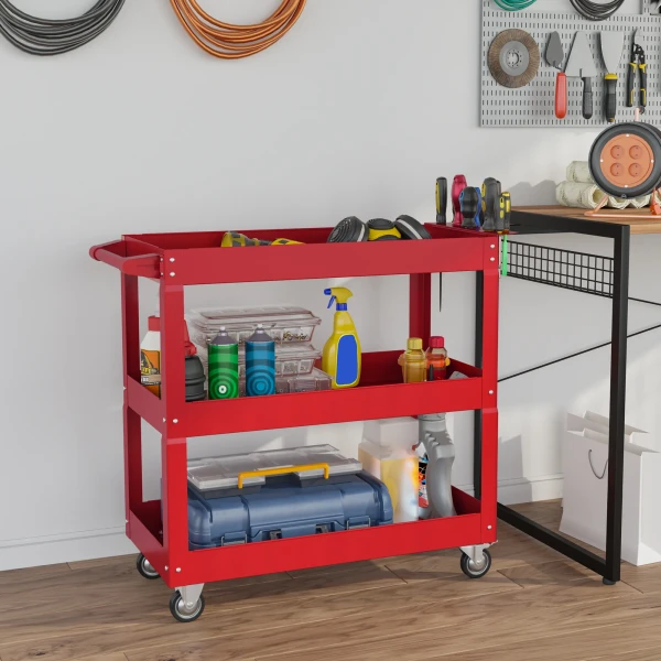 3 traps gereedschapswagen, 4 wielen, staal, 83b x 35,3t x 76h cm, rood 2