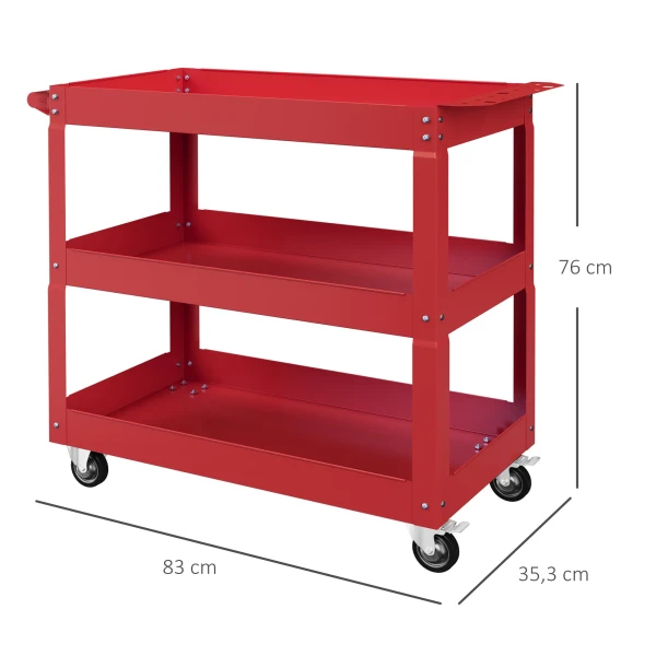 3 traps gereedschapswagen, 4 wielen, staal, 83b x 35,3t x 76h cm, rood 4
