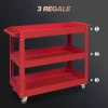 3 traps gereedschapswagen, 4 wielen, staal, 83b x 35,3t x 76h cm, rood 5