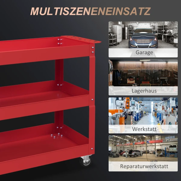 3 traps gereedschapswagen, 4 wielen, staal, 83b x 35,3t x 76h cm, rood 7