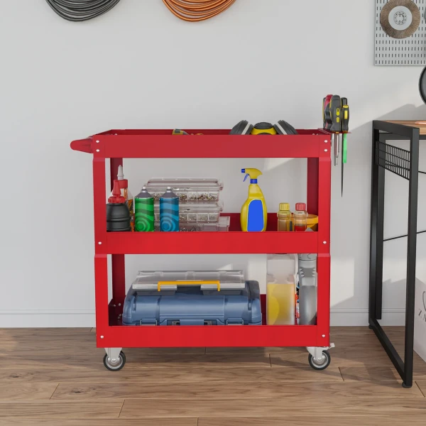 3 traps gereedschapswagen, 4 wielen, staal, 83b x 35,3t x 76h cm, rood 8