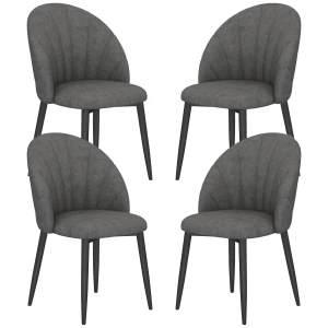 4 delige set eetkamerstoelen, keukenstoelen in fluweeloptiek, stalen poten, armloos, grijs 1