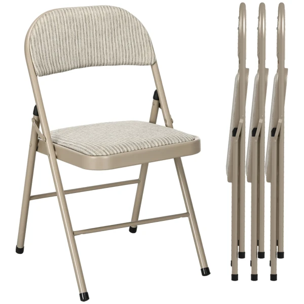 4 delige set klapstoelen, draagbare bureaustoelen, stalen poten, vouwstoel voor kantoor, receptie, wachtkamer, linnenlook beige 1