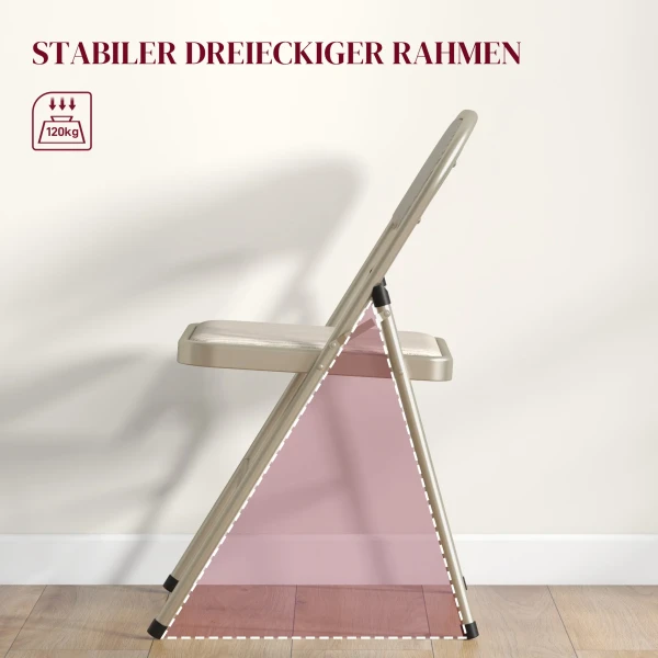 4 delige set klapstoelen, draagbare bureaustoelen, stalen poten, vouwstoel voor kantoor, receptie, wachtkamer, linnenlook beige 6