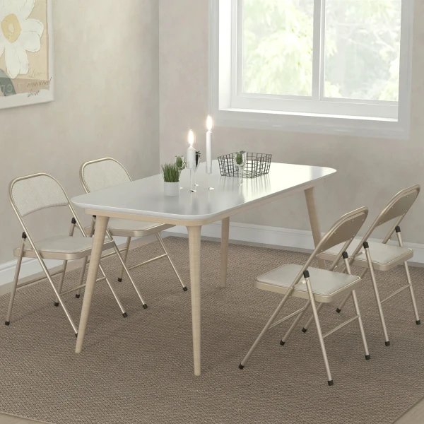 4 delige set klapstoelen, draagbare bureaustoelen, stalen poten, vouwstoel voor kantoor, receptie, wachtkamer, linnenlook beige 9
