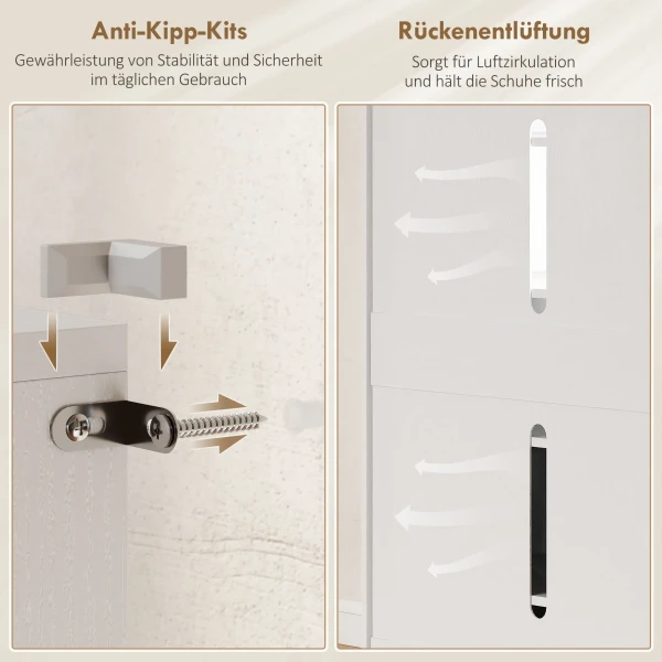 5 laags schoenenkast voor 20 paar schoenen, verstelbare planken, voor entree, gang, hout, wit 8