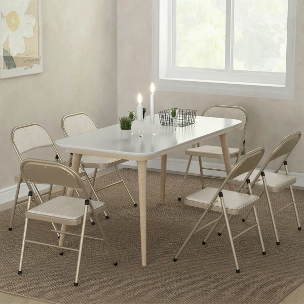 6 delige set klapstoelen, draagbare kantoorstoelen, stalen poten, vouwstoel voor kantoor, receptie, wachtkamer, linnenlook beige 8