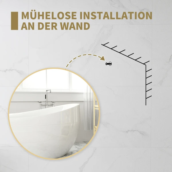 70 x 70 cm ronde badkamerspiegel, wandmontage, goudkleurige frame 8