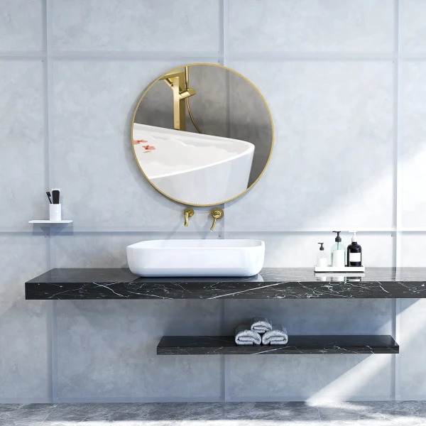 70 x 70 cm ronde badkamerspiegel, wandmontage, goudkleurige frame 9