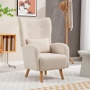 Accentstoel, gestoffeerde stoel met pluche bekleding, schuimkussen, oorfauteuil, beige 2