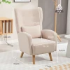 Accentstoel, gestoffeerde stoel met pluche bekleding, schuimkussen, oorfauteuil, beige 4