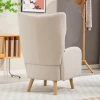 Accentstoel, gestoffeerde stoel met pluche bekleding, schuimkussen, oorfauteuil, beige 8