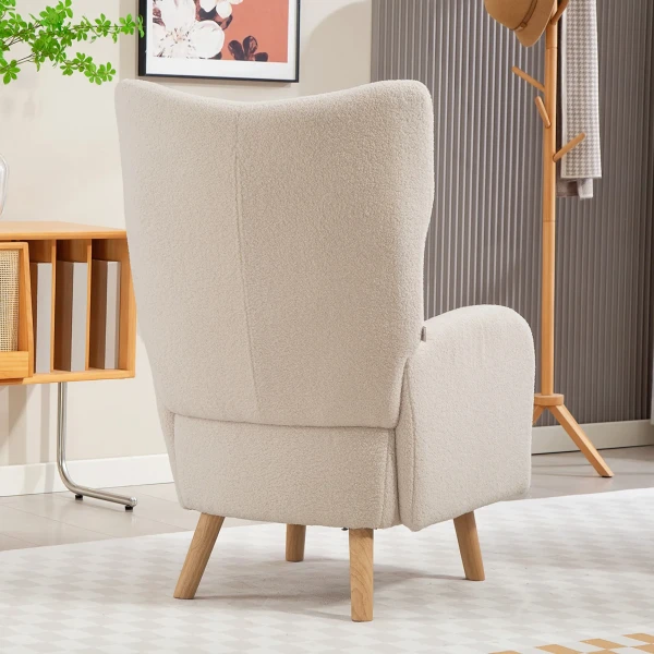 Accentstoel, gestoffeerde stoel met pluche bekleding, schuimkussen, oorfauteuil, beige 8