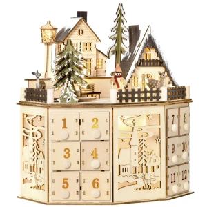 Adventskalender adventskalenderbox kerstdecoratie, led lampjes, 24 lades, natuur 1