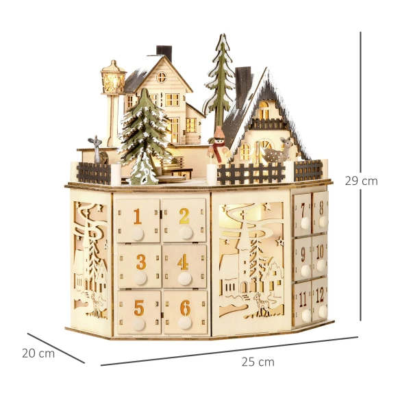 Adventskalender adventskalenderbox kerstdecoratie, led lampjes, 24 lades, natuur 4