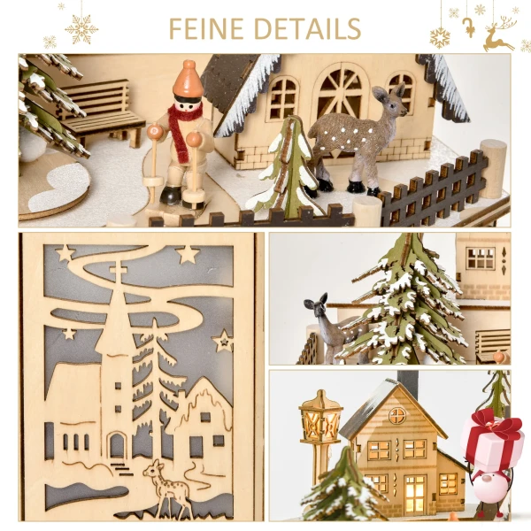 Adventskalender adventskalenderbox kerstdecoratie, led lampjes, 24 lades, natuur 7