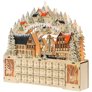 Adventskalender, kerstdorp, 18 leds, 24 laden, herbruikbaar, 45 x 9 x 42,5 cm 1