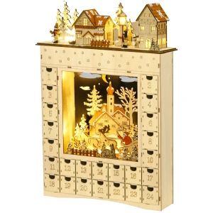 Adventskalender om te vullen 24 lades vakken kerstkalender met led lichten natuurhout 36 x 9 x 52 cm 1