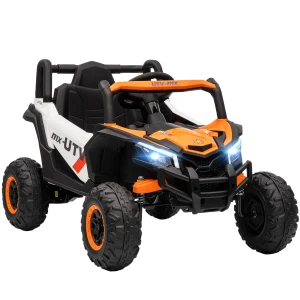 Aiyaplay 12v elektrische auto voor kinderen, afstandsbedieningsfunctie, riem, claxon, led lampen, usb poort, voor 3 5 jaar, oranje 1