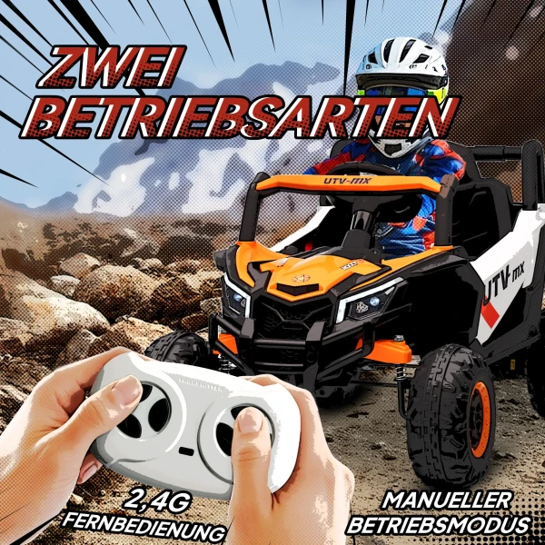 Aiyaplay 12v elektrische auto voor kinderen, afstandsbedieningsfunctie, riem, claxon, led lampen, usb poort, voor 3 5 jaar, oranje 5