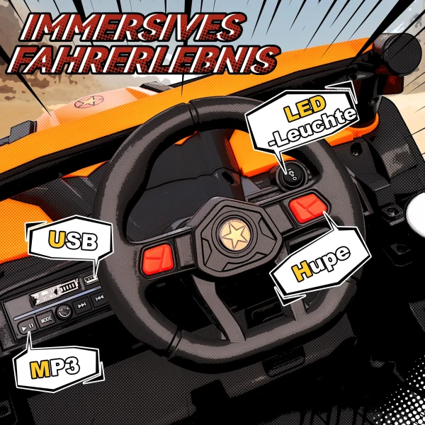 Aiyaplay 12v elektrische auto voor kinderen, afstandsbedieningsfunctie, riem, claxon, led lampen, usb poort, voor 3 5 jaar, oranje 8