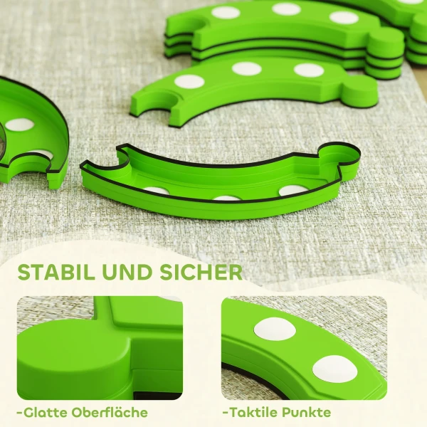 Aiyaplay balanceerbalken, 6 gebogen segmenten, sensorische verhogingen, 50 kg draagvermogen, groen 6