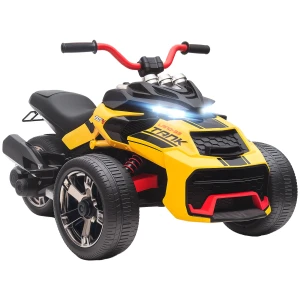 Aiyaplay elektrisch kindervoertuig, omgekeerd driewieler design, batterij aangedreven, mp3 speler, claxon, 2 snelheden, led lampen, 3 8 jaar, geel 1