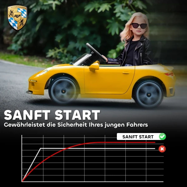 Aiyaplay elektrische kinderauto om op te zitten, op afstand bestuurbaar, muziek, claxon, usb, veiligheidsgordel, voor 3 5 jaar, geel 8