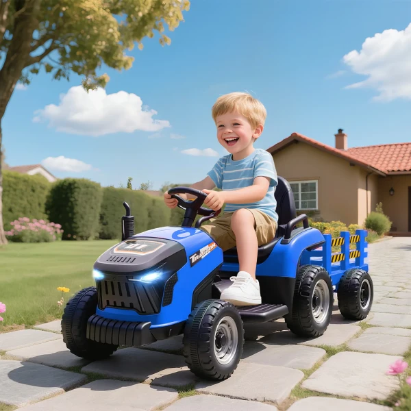 Aiyaplay elektrische kindtractor, opzit tractor met afstandsbediening, zachte start, voor kinderen van 3 8 jaar, blauw 2