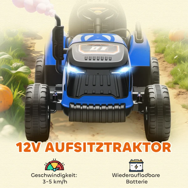 Aiyaplay elektrische kindtractor, opzit tractor met afstandsbediening, zachte start, voor kinderen van 3 8 jaar, blauw 5