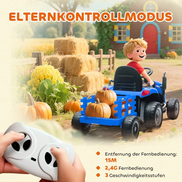 Aiyaplay elektrische kindtractor, opzit tractor met afstandsbediening, zachte start, voor kinderen van 3 8 jaar, blauw 7