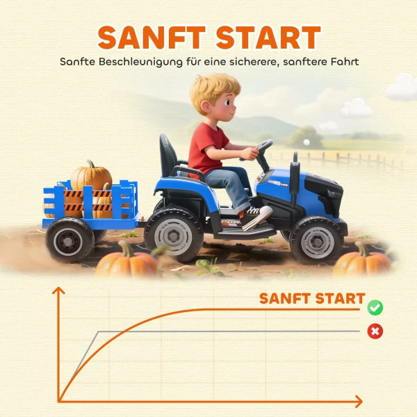 Aiyaplay elektrische kindtractor, opzit tractor met afstandsbediening, zachte start, voor kinderen van 3 8 jaar, blauw 8