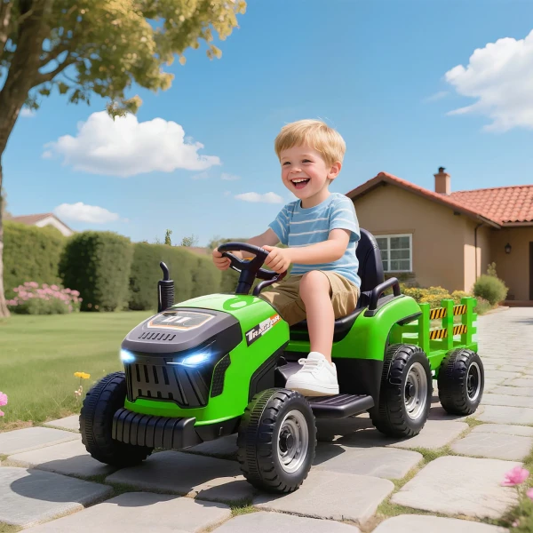 Aiyaplay elektrische kindtractor, opzit tractor met afstandsbediening, zachte start, voor kinderen van 3 8 jaar, groen 2
