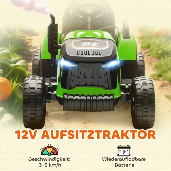 Aiyaplay elektrische kindtractor, opzit tractor met afstandsbediening, zachte start, voor kinderen van 3 8 jaar, groen 5