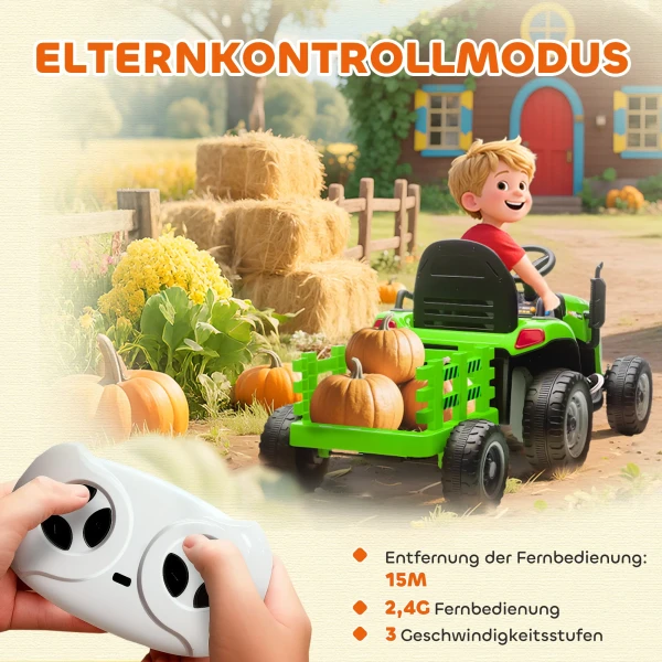 Aiyaplay elektrische kindtractor, opzit tractor met afstandsbediening, zachte start, voor kinderen van 3 8 jaar, groen 7