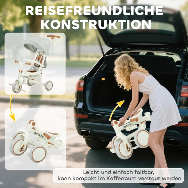 Aiyaplay kinder driewieler, omvormbare baby buggy, 5 in 1 ontwerp, afneembare duwstang, verstelbaar, veiligheidsgordel, opbergtas, 1 3 jaar, crèmewit 9