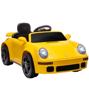 Aiyaplay kinder elektrische auto, 12v kinderwagen met afstandsbediening, zachte start, mp3 speler, led lampen, claxon, energie indicator, geel 1